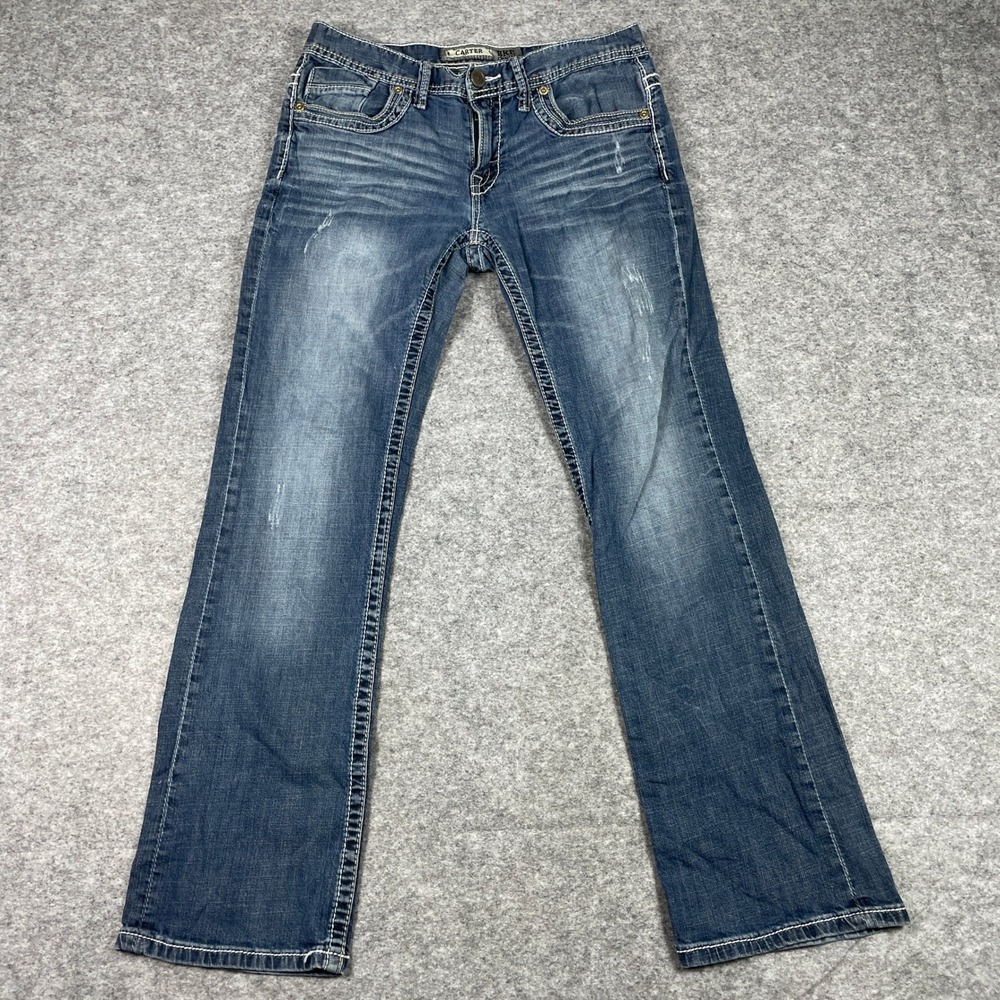BKE Carter Jeans Mens 32R (Fits 32x31) Blue Straight Leg Contrast Stitch Denim